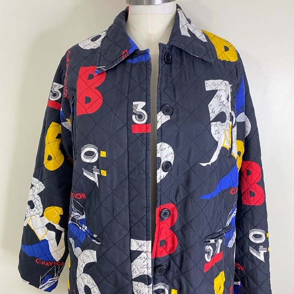 VINTAGE 100% SILK QUILTED PATTERNED NAUTICAL BUTTON UP JACKET WITH MATCHING SASH - Picture 4 of 17